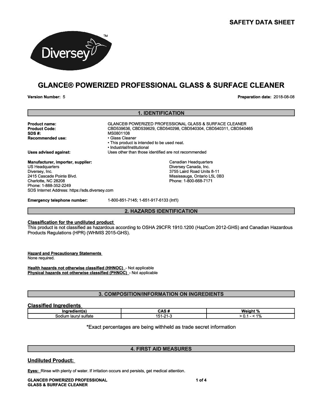 DIVERSEY Glance Professional Glass and Surface Cleaner - Image 2