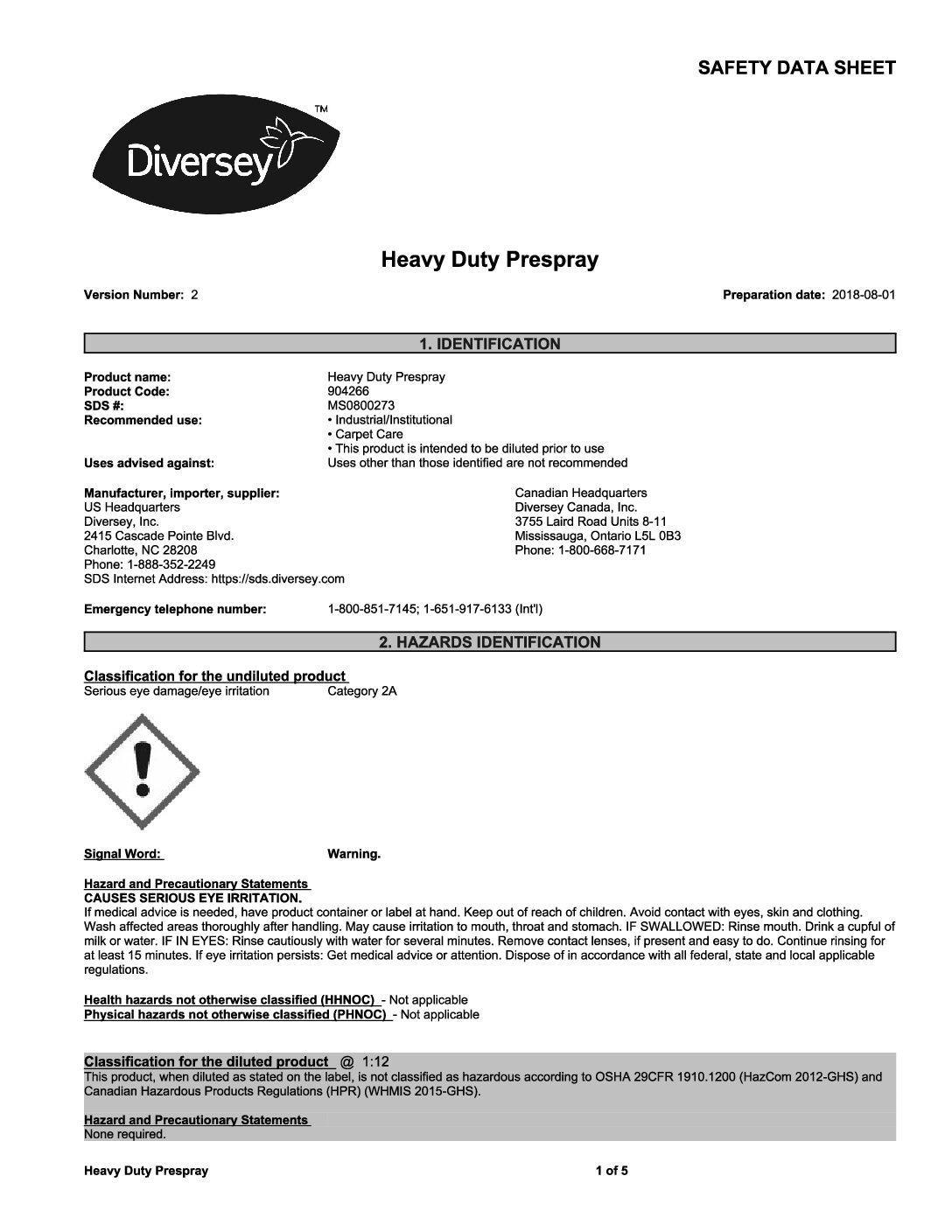 DIVERSEY Heavy Duty Prespray - Image 2