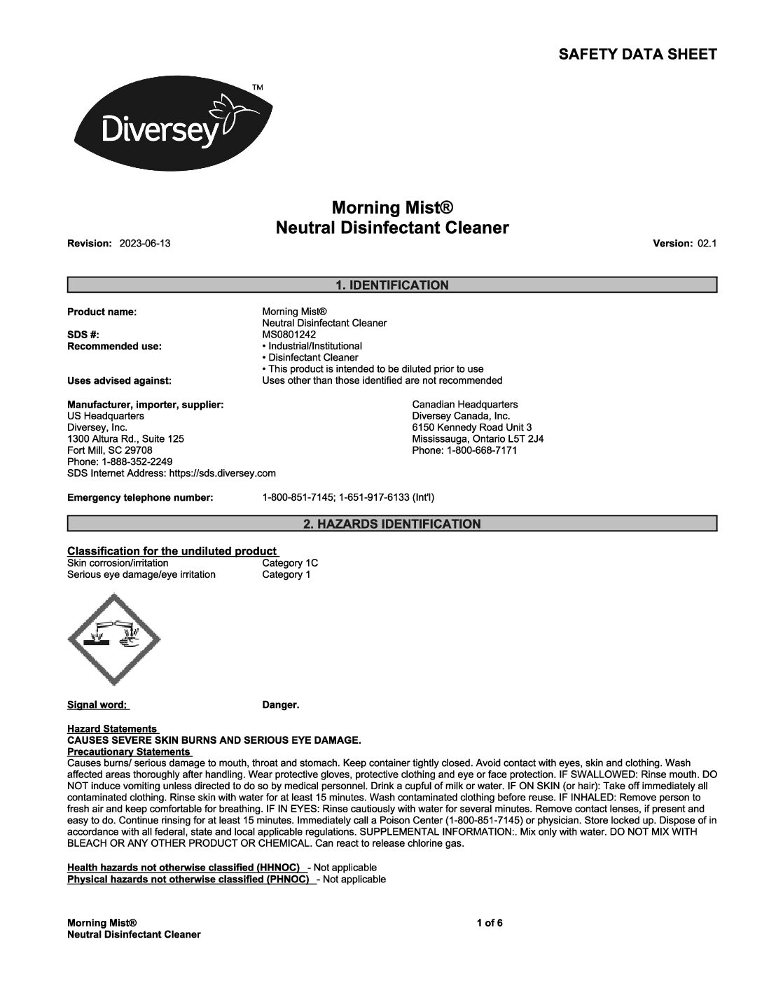 DIVERSEY Morning Mist Neutral Disinfectant Cleaner - Image 2